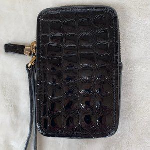 Henri Bendel Textured Black Leather Zip Wristlet